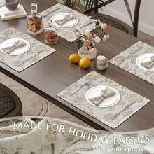 JINCHAN Linen Floral Fall Placemats Set Of 4 Cloth Table Mats Rustic Cottagecore Jacobean Outdoor Seasonal For Kitchen Dining Table Decor Non-Slip Washable Tablemats 13x19 Inch Green - 花卉 | 灰褐色 - 查看 5