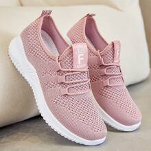 Zapatillas deportivas casuales para mujer, de malla transpirable, elegantes, deportivas para caminar, fitness, entrenamiento y deportes. Zapatillas sencillas con cordones delanteros antideslizantes, cómodas y elegantes. - Rosa - Ver 1