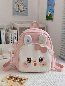 1pc New Japanese Style Simple Bunny Backpack, Casual And Simple, Zipper Design, Adjustable Shoulder Straps, High-End Solid Color Matching, Suitable For School And Travel, Can Easily Accommodate Daily Necessities, Versatile Items, Fashion Darling, Suitable For All Styles And Occasions, Style Adaptability Is Very Strong