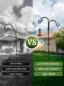 1pc/2pcs Heavy Duty Double Shepherd Hooks For Outdoor -63-Inch Adjustable Bird Feeder Pole With 5-Prong Base, Perfect For Hanging Plants, Hummingbird Feeders, Garden, Solar Lights & Wedding Decor - 黑色 - 查看 2