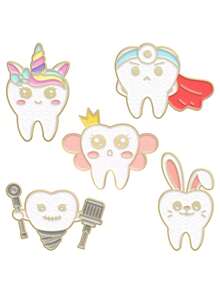 1/10 Stücke witziger, kreativer Zahnpflege Cartoon Email Anstecknadel, vielseitiges Modeaccessoire für Kleidung & Taschen - Verschiedenfarbig - Übersicht 4