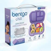 Lonchera a prueba de fugas Chill Kids - Caja Bento de 4 compartimentos con paquete de hielo incorporado, capacidad de 3.3 tazas, libre de PFAS y BPA, apta para microondas y lavavajillas, tamaño para edades de 3 a años (Verde/Azul Marino) - Morado - Ver 9