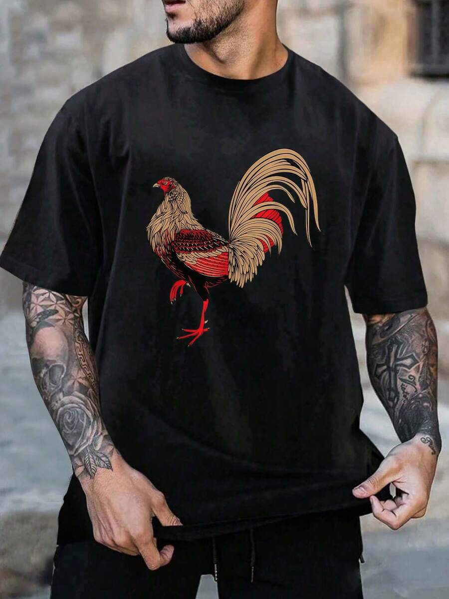 Camiseta casual para hombre Diseño de Gallo en Camiseta Negra 100% algodón, suave y cómodo, deporte casual, tenis de hombre, fútbol, combinar con shorts para hombre Camiseta para hombre, camisa para hombre, camiseta de verano, combinada con chaqueta para hombre, abrigo para hombre - Negro - Ver 1