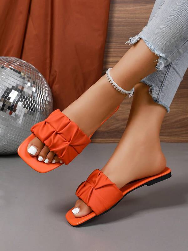 Women Plus Size Flat Orange Casual Beach Slippers, Summer