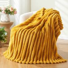 Super Soft King Blanket Pink Premium Silky Flannel Fleece 3D Ribbed Jacquard Lightweight Bed Blanket All Season Use (Pink Ribbed, King(90"X110")) - Mustard Yellow Ribbed - View 10