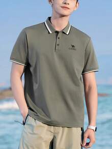 CAMEL CROWN Polo a maniche corte da uomo, maglietta con colletto traspirante per primavera ed estate - Verde oliva scuro - Visualizzare 1