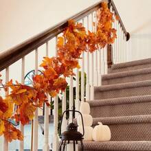 5.7 英尺秋季花环，用于壁炉架的秋季装饰，用于秋叶花环的感恩节装饰，悬挂秋季藤蔓秋季花环人造枫叶感恩节装饰用于家庭婚礼壁炉派对，人造枫叶农舍收获秋季花环，悬挂秋季藤蔓用于桌面装饰前门秋季装饰，感恩节装饰装饰室外室内装饰，秋季装饰，感恩节装饰