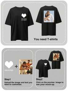定制女士休闲宽松T恤，个性化图案设计，上传您的照片/情侣照片/宠物照片，自定义姓名/文字