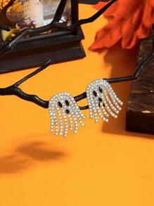 1 Pair Rhinestone Ghost Stud Earrings, Cartoon Cute Gothic Sparkling Ghost Rainbow Color Earrings, Suitable For Holiday Parties, Halloween Cosplay, Witch Role Play, Party Jewelry Gift
