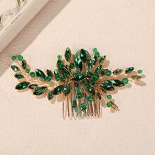 1pc Women's Luxury Pearl Crystal Rhinestone Heavy-Duty Hair Comb, Bridal Hairstyle Decorations, Hair Accessories, Wedding, Head Accessories, Party - Green - View 4