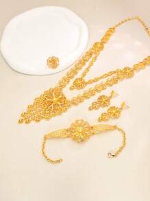 5pcs/Set Vintage Delicate Hollow Flower Rings, Necklace, Earrings, Bracelet Premium Women Jewelry Set