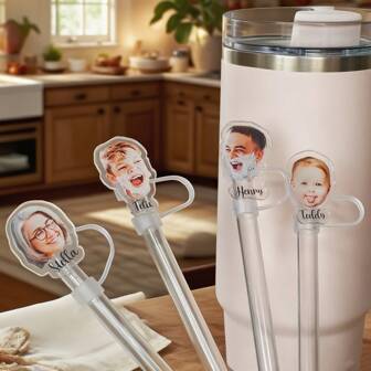 1pc Custom Christmas Accessions Photo Straw Topper,Custom Photo,Personalized Straw Topper,Gift For He She- Custom Photo Straw Topper- Ideal Cup ID Accessories Personalized Straw Cover Compatible With Stanley Cup 30 40 Oz