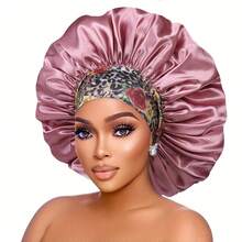 1pc Large Size Wide Brim Design Adjustable Elastic Band Floral Strap Hair Bonnets For Curly & Straight Hair - Multicolor - View 3