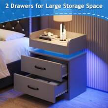 LED NightStand Set Of 2, Modern Night Stands With 2 Drawers, Bedside Tables And End Side Tables For Bedroom, Black/ White/ Grey - Xám - Xem 3