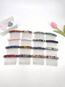 1pc Marble Pattern Elegant Acetate Side Comb, Suitable For Everyday Wear, Headpiece, Accessories - Multicolor - View 6