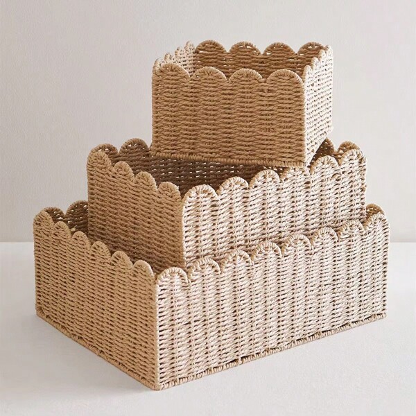 Cesta de armazenamento trançada da moda em estilo boêmio, cesta de armazenamento de corda de papel para uso doméstico, grande capacidade para roupas, lanches de mesa, brinquedos, caixa organizadora, cestas de armazenamento de cozinha, cesta de armazenamento multifuncional adequada para casa, cozinha, banheiro, quarto e escritório, que pode ser perfeitamente usada em prateleiras e gavetas.