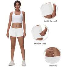 Shorts de running de tiro bajo para mujer de 6,35 cm: forro integrado, ligeros y de secado rápido con bolsillo de malla. - Blanco - Ver 6