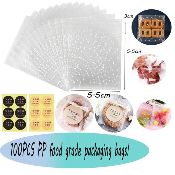 100 piezas de bolsas con cierre ZIP de PP - Bolsas de almacenaje para meriendas y joyería en dormitorios, suministros DIY para volver al colegio, bolsas de merienda transparentes con puntos para galletas, manualidades, regalos, accesorios de embalaje resellables