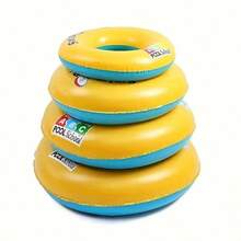 1个耐用PVC充气游泳圈，带手柄，黄色，适合青少年/成人，非常适合户外水上游戏和泳池娱乐。 - 黃色 - 查看 6