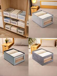 Storage Box Cloth Visual Cabinet Drawer Type Foldable Clothes Storage And Organization Box See-Through Household - Beige - View 5