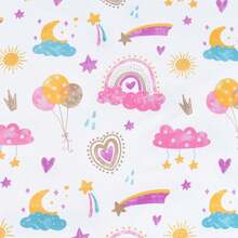 Pink Cloud Heart Rainbow Balloon Moon Star Cute Fun 100% Cotton Cozy Twin Bed Sheet Set, Flat Sheet & Fitted Sheet & Pillowcase Natural Bedding Set - 彩色 - 查看 7