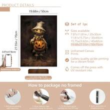 1pc Scarecrow With Pumpkin Wall Art Print Vintage Halloween Painting Spooky Decor Rustic Decor Dark Rustic Gothic Print Dark Victorian College Art For Home, Bedroom, Kitchen, Living Room, Bathroom, Hotel, Coffee Shop, Office Decoration, Halloween Wall Art, Modern, Vintage Home Decor Halloween Decor Fall Decor Room Decor