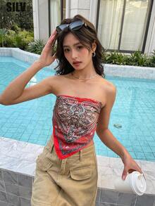 1 件多色印花仿丝时尚围巾，印花 70 厘米头巾女式百搭腰带包装饰头巾飘带头饰时尚围巾、发带、日常佩戴头巾、头带非常适合装扮您的外观 - 藍白色 - 查看 10