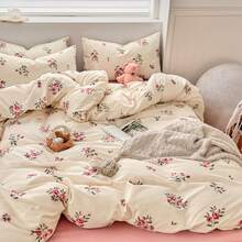 3 件套，浪漫粉红玫瑰碎花床上用品套装，公主风格套装，包含 1 个羽绒被套 + 2 个枕套，不包括被子/枕芯，枕套图案随机剪裁
