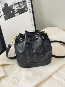 Fashionable, Versatile, Popular & Large Capacity Women Shoulder Messenger Bag, Suitable For Street, Date, Commute. Cute Cartoon Printed Drawstring Bucket Bag, Elegant, High Quality