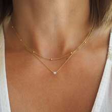 2pcs Round Zirconia Pendant Double-Layer Chain Necklace, Minimalist Fashion Versatile Diamond-Encrusted Choker Necklace, Suitable For Girls & Women