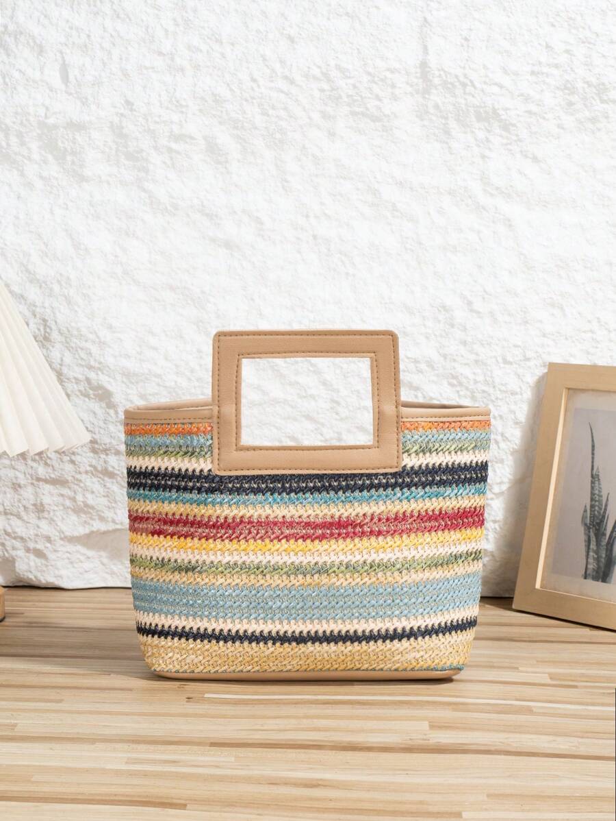 Nuevos bolsos tejidos estilo europeo y americano, bolsos de paja para resort, bolsos de viaje, bolsos de almacenamiento portátiles de moda, bolsas de playa, bolsos de playa de paja, mini bolsos de playa de paja, esenciales de verano, el mejor complemento, perfecto para mujeres, niñas, estudiantes, viajes, vacaciones, playa, festividades, regalos. Bolso de tela para la escuela, bolso escolar.