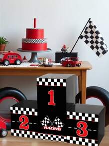 4 piezas de 27*27cm Cajas de fondo para fiesta de carreras de coches, diseño de podio a cuadros negros y blancos, decoración de fiesta de cumpleaños con tema de carreras, cajas con diseño de bandera de carreras, accesorios de fiesta de cumpleaños, decoración de fondo para fotos de autos de carreras