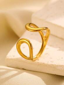 1pc Fashionable Minimalist Glazed Floral Line Open Ring, Suitable For Women's Daily Wear