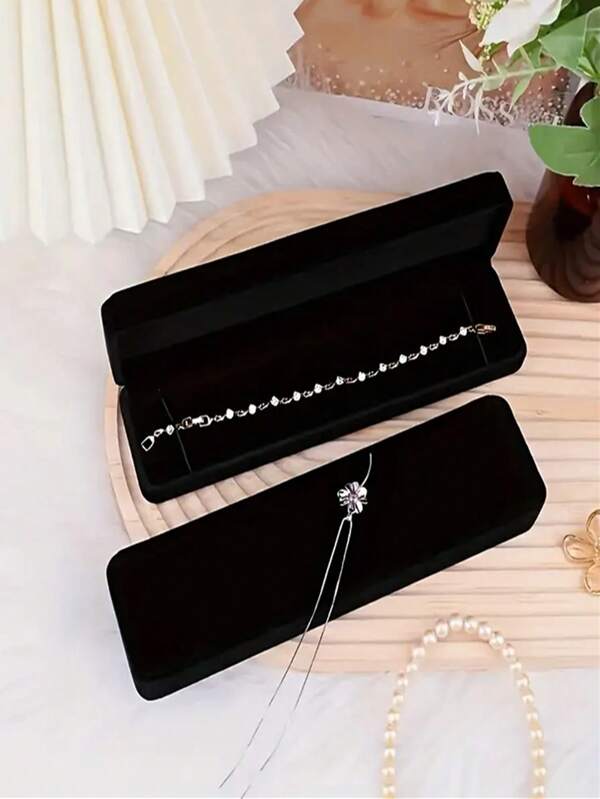 Samt-Armband, Halsketten-Anhänger Schmuckkasten, kleine lange Schmuck- und Uhrengeschenkbox für Antrag, Hochzeit, Verlobung, Weihnachten für Frauen, Aufbewahrungsorganizer, Reiseessentials, Rückkehr zur Schule, Schlafsaal-Aufbewahrung
