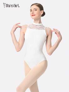 DonsGirl 女士芭蕾舞紧身衣 - 立领网纱拼接，性感露背设计，古典/现代舞服装