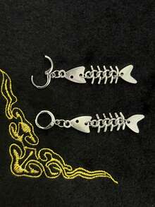 Punk Hip-Hop Fish Bone & Thorn Design Earrings For Women, Suitable For Daily Wear - Silver - View 7