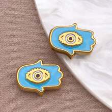 2pcs Fashion Enamel Stainless Steel Devil Eye Spacer Beads Charm High Quality Gold Plated Eye Spacer Beads Jewelry Findings For Necklaces, Bracelets, Earrings, Jewelry Making And DIY Crafts
