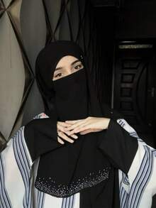 1pc Women's Solid Color Chiffon Face Veil, Black With Buckle, Suitable For Hijab, Burqa, Veil, Headscarf And Khimar Abaya Women Veil - Multicolor - View 15