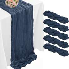 5pcs Navy Blue Pleated Table Runner, Folding Tablecloth, Festive Birthday Decor Wedding Decor Holiday Home Decor Party Room Table Decoration Dark Blue Table Cloth, Table Flag, Solid Color Table Cover, Birthday Decor Wedding Decor, 2025 New Year Decor, Party Favor