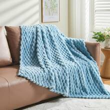 Super Soft King Blanket Pink Premium Silky Flannel Fleece 3D Ribbed Jacquard Lightweight Bed Blanket All Season Use (Pink Ribbed, King(90"X110")) - 藍色 - 查看 8