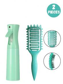 2 件/1 件卷发定型刷 - 便携式空心梳，配有尼龙羊毛和 ABS 手柄，300 毫升高压喷雾，多色可选（粉色/红色/黑色/紫色/绿色），适合所有发型，造型工具，耐用发梳