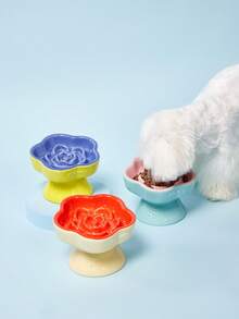 PETSIN 寵物慢進食碗，陶瓷升高貓/狗碗，防噎食，防濺，頸部保護，帶斜口設計，適用於小型犬和貓