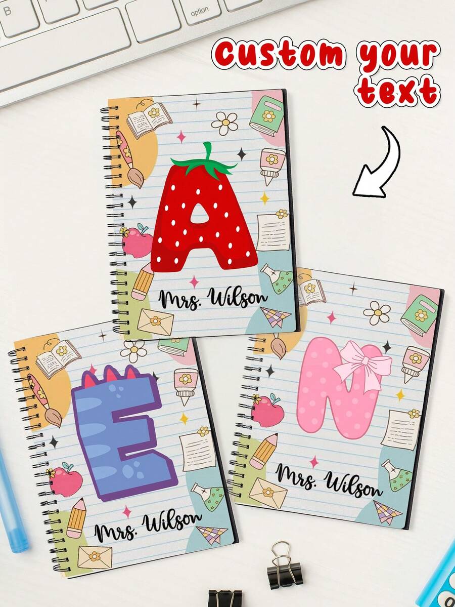 Customized Personalized Teacher Notebooks, Customized Letter Notebooks, Teacher Spiral Grid Line Notebooks, Teacher Gifts For The First Day Of School, Teacher Thank-You Gifts, Essential Items For Schools And Teachers' Offices, Gifts For Children School Supplies,Back To School - Multicolor - View 1