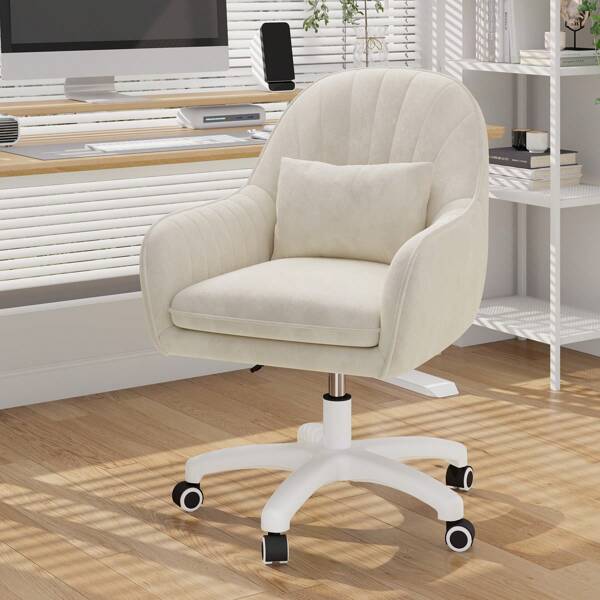 Office Chair, Vanity Chair, Swivel Chair, With Velvet Padding Pillow,Adjustable Height, For Home Office, Study, Bedroom,150kg Load Capacity,Beige