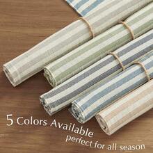 JINCHAN Linen Floral Fall Placemats Set Of 4 Cloth Table Mats Rustic Cottagecore Jacobean Outdoor Seasonal For Kitchen Dining Table Decor Non-Slip Washable Tablemats 13x19 Inch Green - 條紋 | 藍色 - 查看 9