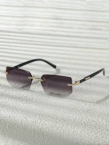 一副男女通用的黑色小框无框Y2K风格眼镜，适合休闲、海滩、夏季驾驶等场合，打造时尚学院风造型。 - 香檳色 - 查看 13