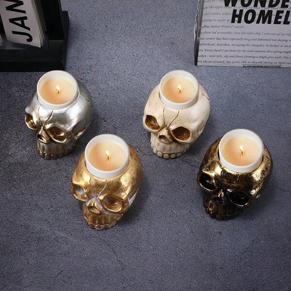 Nieuwe schedelvormige kaarsenhouder van was, Halloween-huisdecoratie voor mysteriespel, sfeervolle decoratie