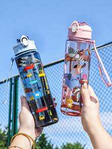 4 Color Options! 1pc 750ml Lion, Unicorn Cartoon Water Bottle, Toddler Anti-Spill Straw Cup, Kindergarten Drinking Cup, Large Capacity Portable Leak-Proof Straw Cup For Kids, Summer Sports Water Bottle - Multicolor - View 3