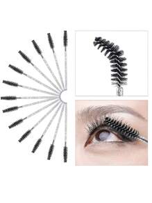 100 pièces/50 pièces/10 pièces Applicateurs de mascara jetables, brosses à cils en nylon, applicateur d'extension de sourcils sans parfum avec tige en plastique ABS, pour peau normale - mascara et mise en forme des sourcils, utilisation en salon et à domicile, set de baguettes roses et noires