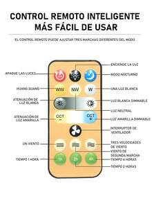 Lampara De Techo Con Ventilador Entrada E27 20.5Pulgada(185mm*520mm) Velocidades Y Luces Ajustable 40Watts Ahorrador 3000-6500k 6Aspas Mica Opalina - Blanco - Ver 10